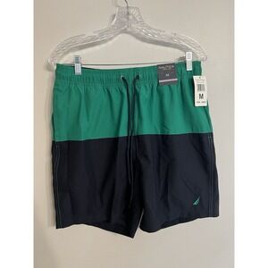 Nautica Performance Colorblock Blue Green Lined Swim Trunks Size Medium Mens New